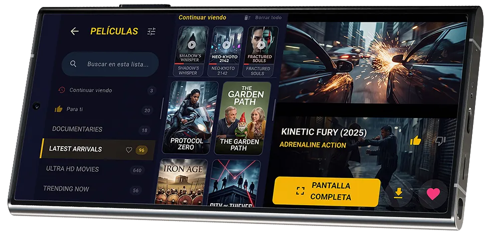 Pantalla de películas: continuar viendo, número de elementos por categoría, pantalla completa con un toque